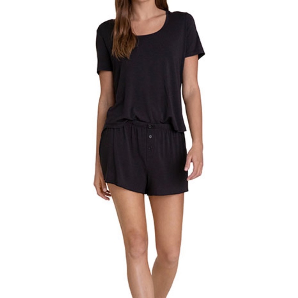 Barefoot dreams luxe milk jersey scoop neck short set black L